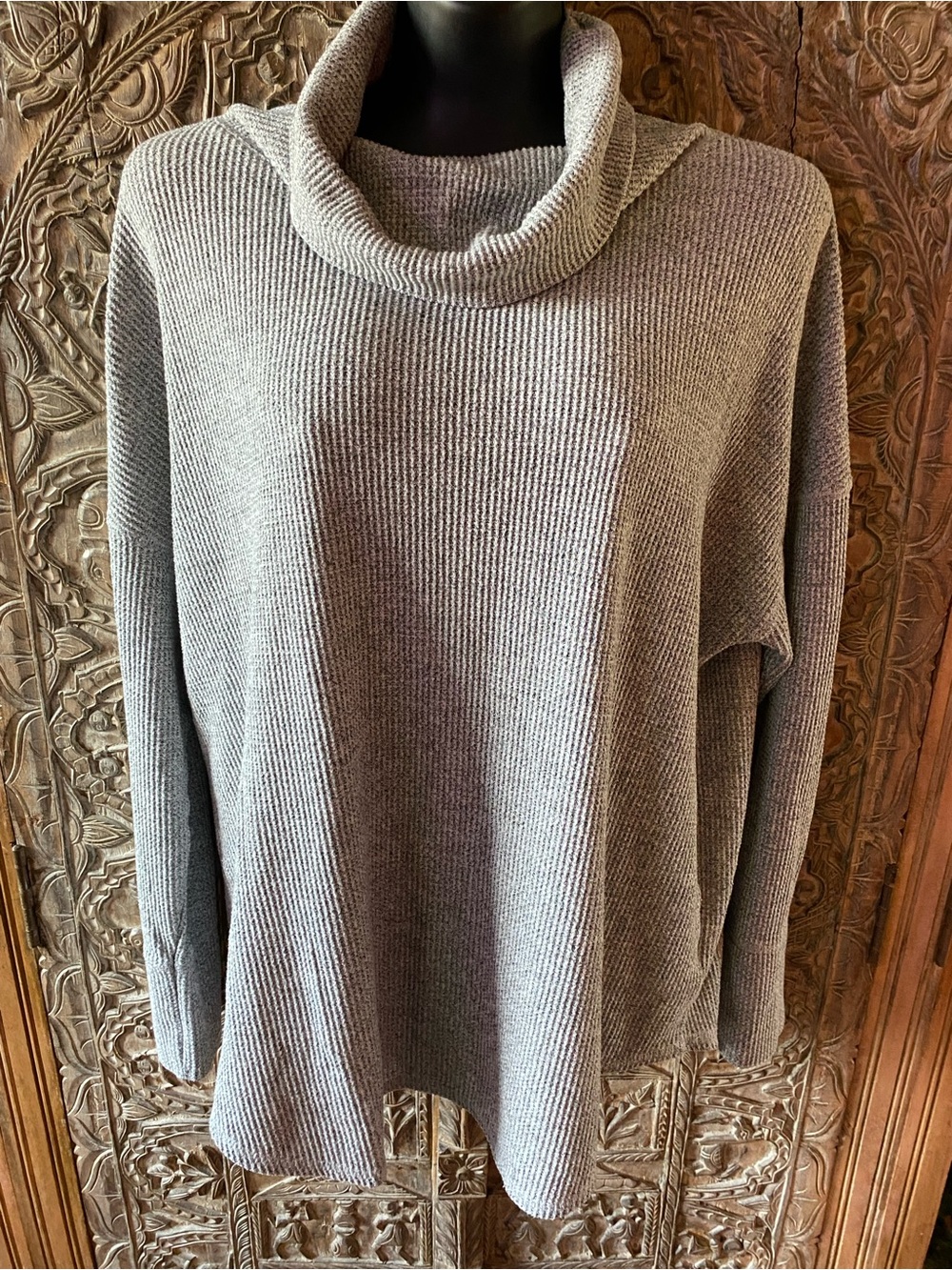 Time and Tru Light Gray Ribbed Cowl Neck Sweater